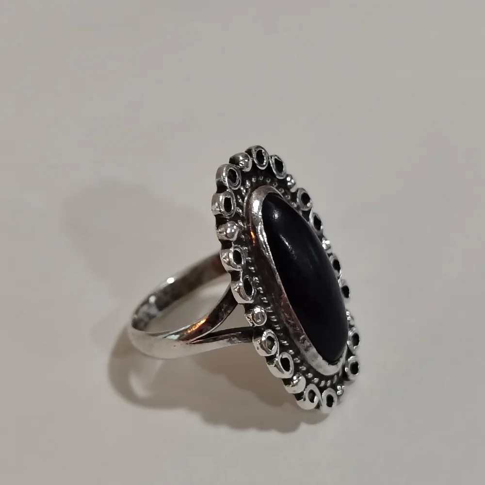 Sterling Silver‎ 925 Mexico Black Onyx Statement Ring Boho Gothic 7.5 Vintage